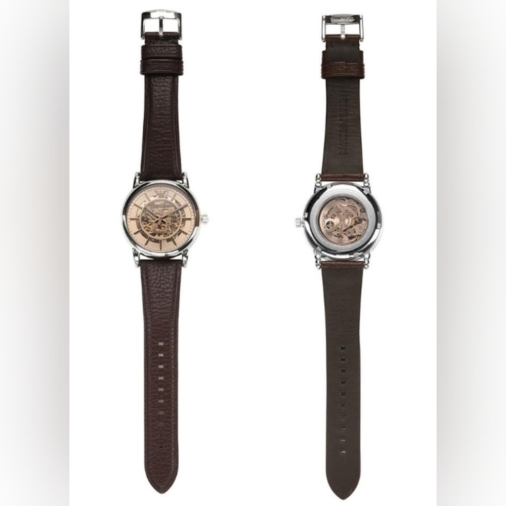 Emporio Armani Luigi AR1982 Automatic Skeleton Dial Leather Strap Men's Watch - Picture 13 of 16